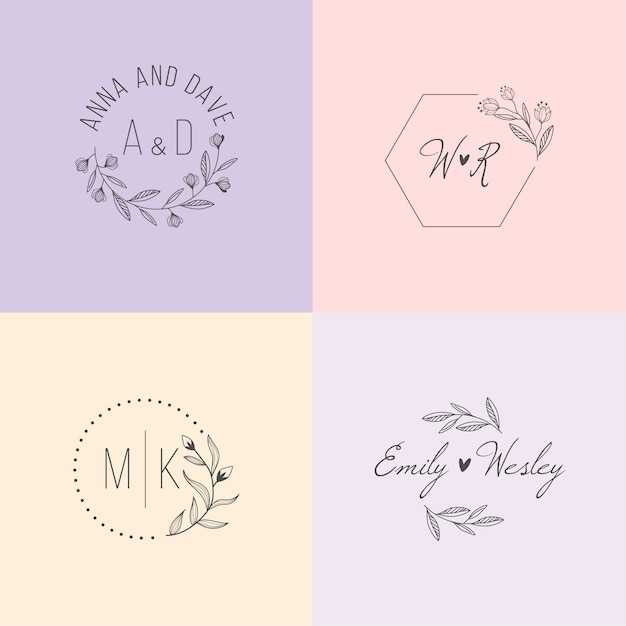 Wedding monograms in pastel colors collection