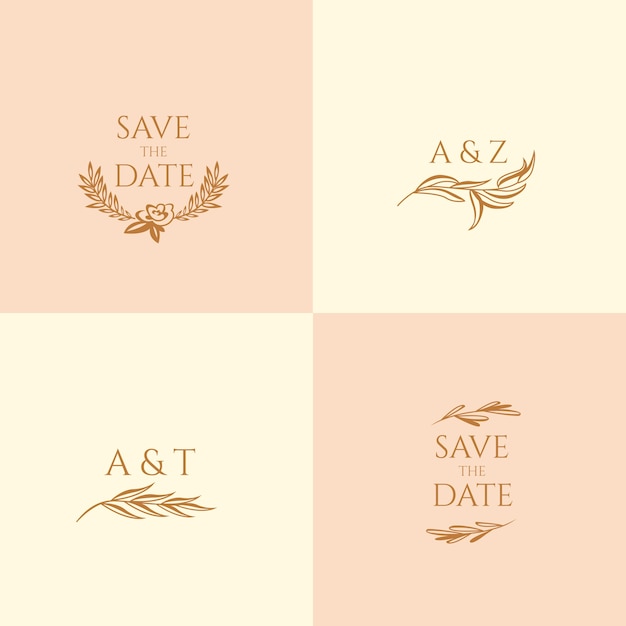 Wedding monograms in pastel colours and save the date
