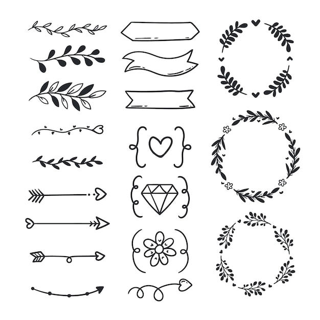 Free vector wedding ornament collection hand drawn style