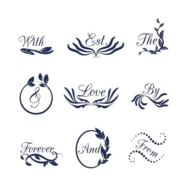 Free vector wedding ornamentals with different texts