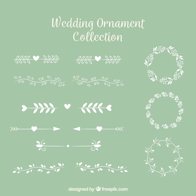 Vettore gratuito raccolta di ornamenti di nozze in stile piano