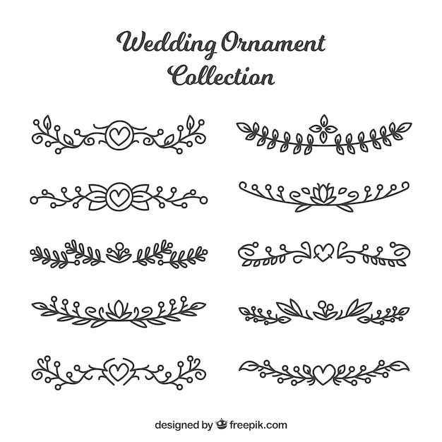 Wedding ornaments collection in hand drawn style