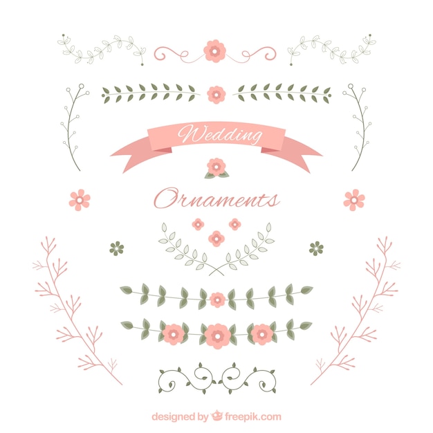 Free vector wedding ornaments collection with flowers and leaves