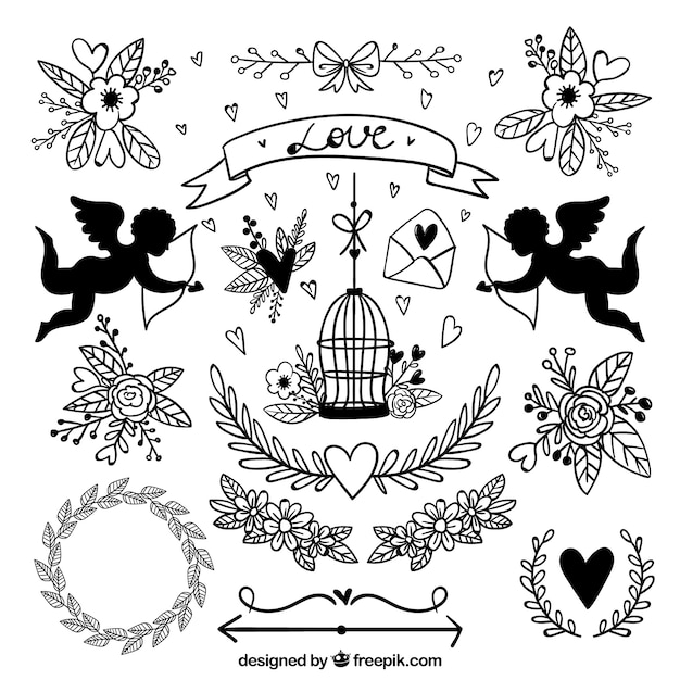 Free vector wedding ornaments in hand drawn style