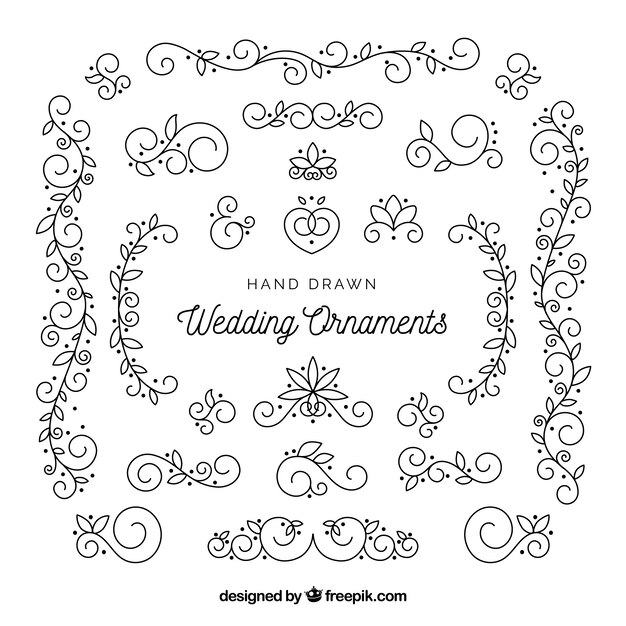 Wedding ornaments in hand drawn style