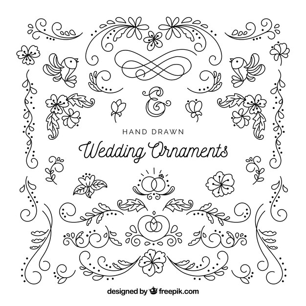 Wedding ornaments in hand drawn style