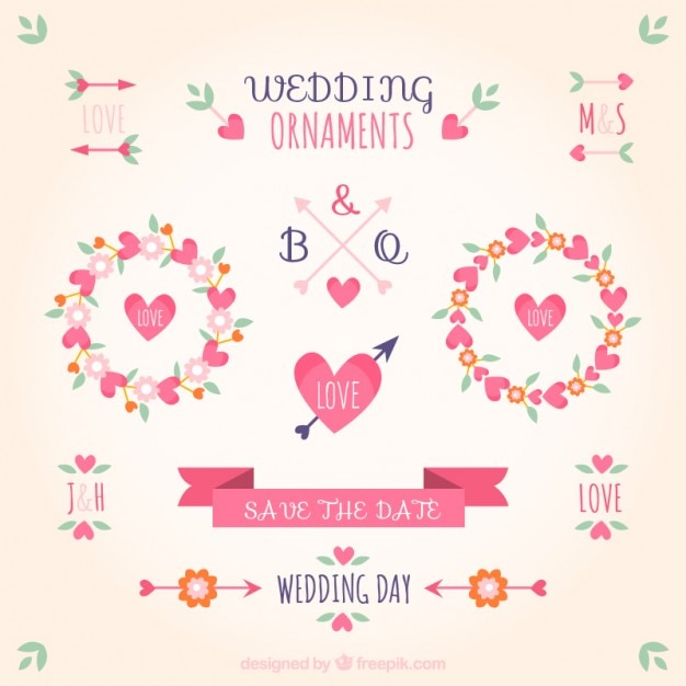 Free vector wedding ornaments in pink color
