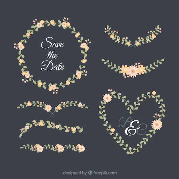 Free vector wedding ornaments with floral style