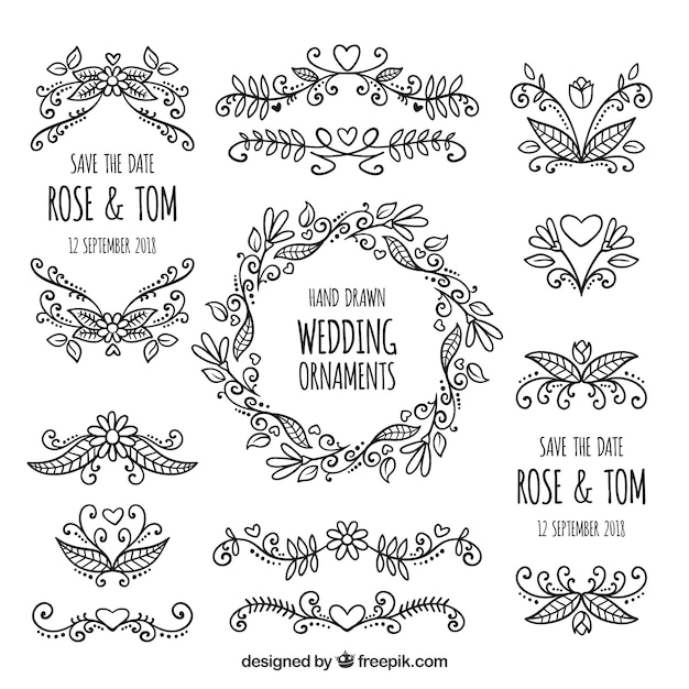 Free vector wedding ornaments with retro style