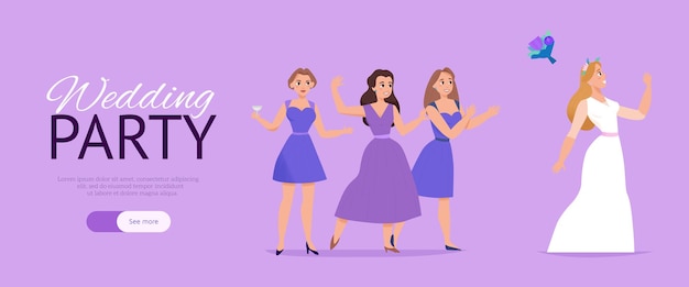 Free vector wedding party website horizontal lilac web banner with marriage ceremony