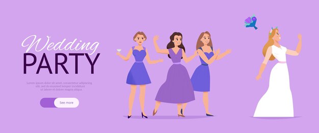 Wedding party website horizontal lilac web banner with marriage ceremony