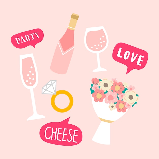 Free Vector wedding photo booth props vector