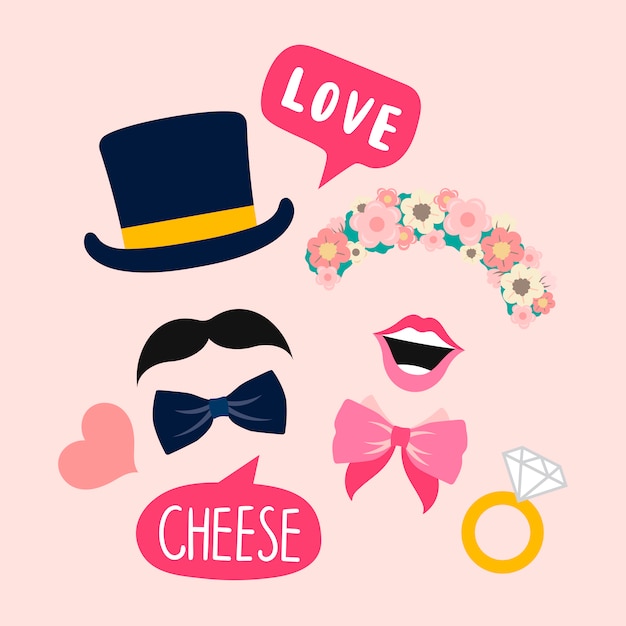 Free vector wedding photo booth props for woman and man vector