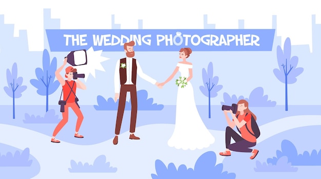 結婚式の写真撮影フラットイラスト