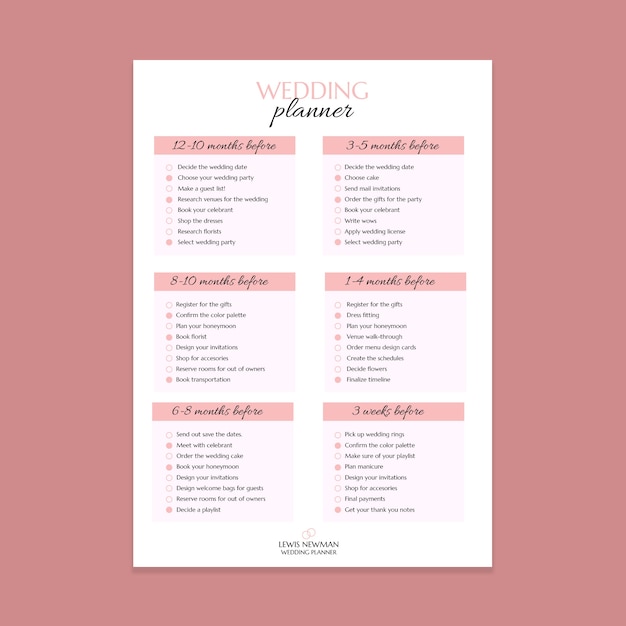 Wedding planner checklist template design