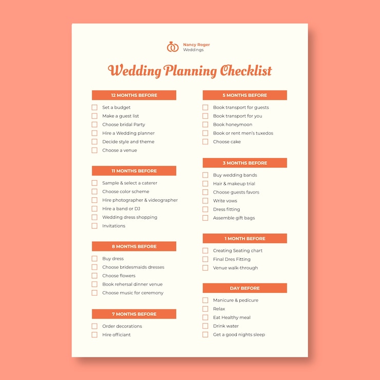 Free Vector wedding planner checklist template
