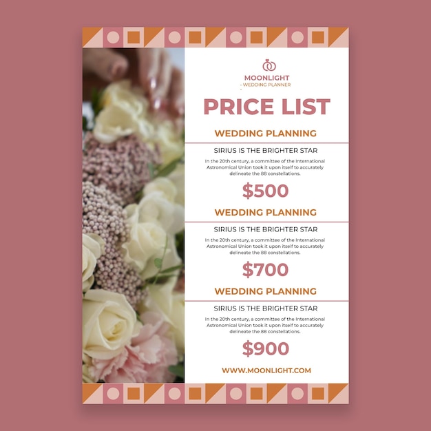 Wedding planner price list template