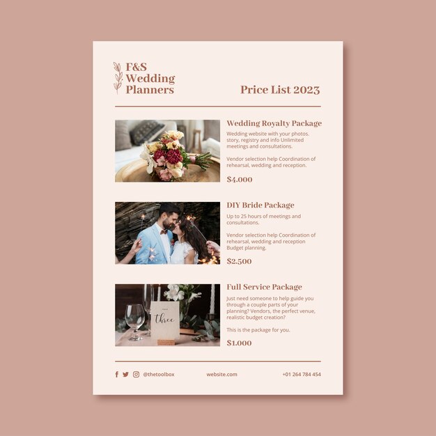 Wedding planner price list template