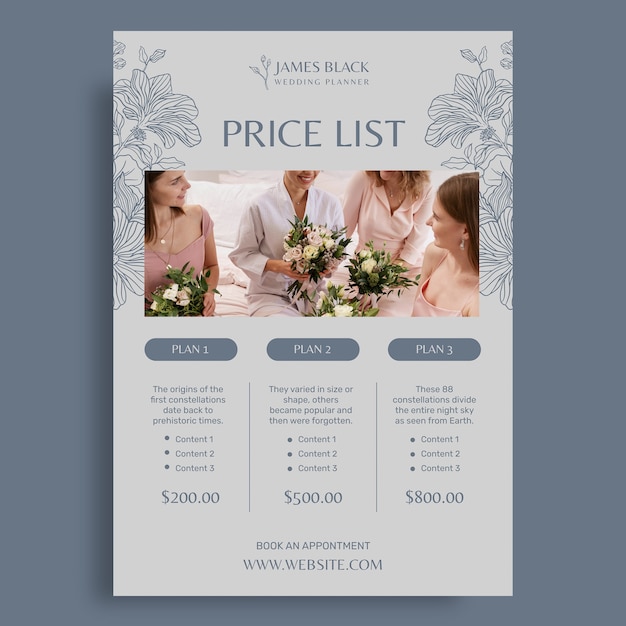 Free vector wedding planner price list template