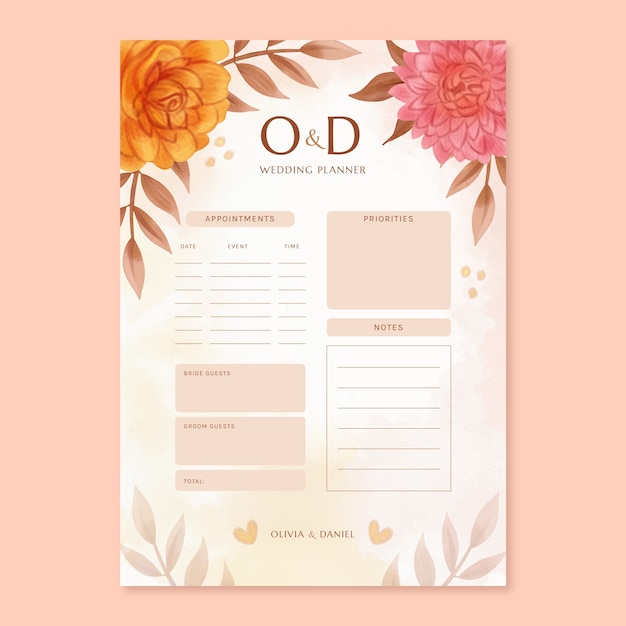 Free vector wedding planning planner template design