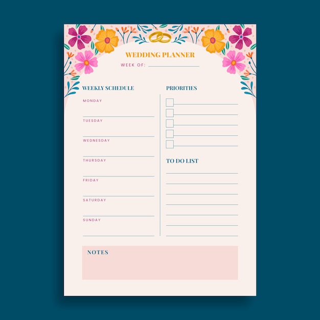 Free vector wedding planning planner template design