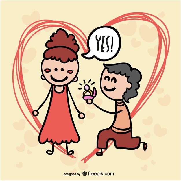 Wedding proposal cartoon couple