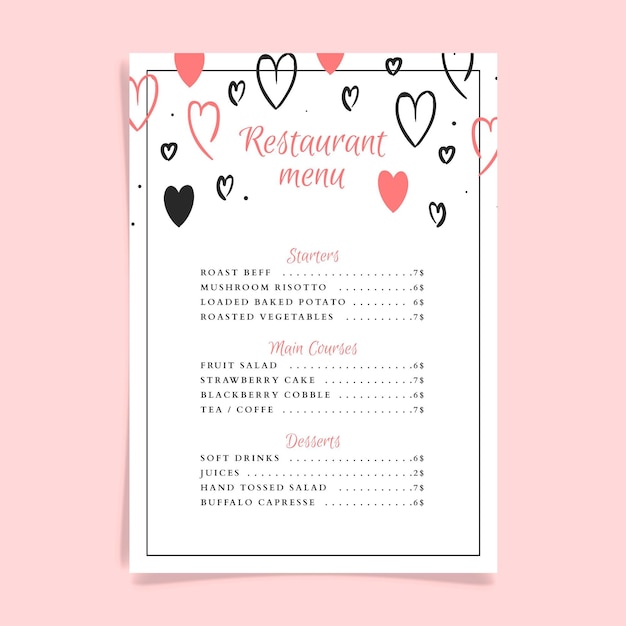 Шаблон меню свадебного ресторана