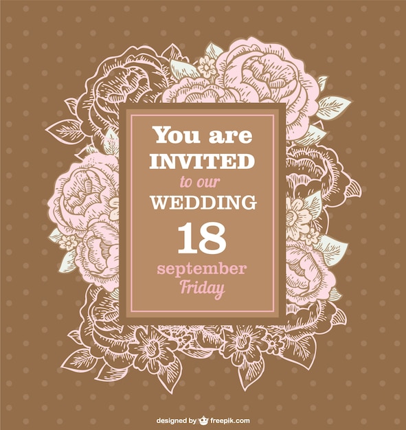 Free vector wedding roses retro invitation