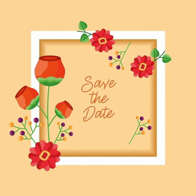 Wedding save the date flowers card frame