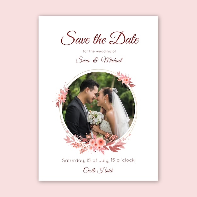 Free vector wedding save the date invitation with photo