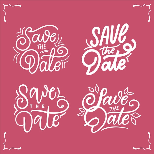 Free vector wedding save the date lettering collection