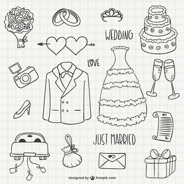 Free vector wedding scribbles pack