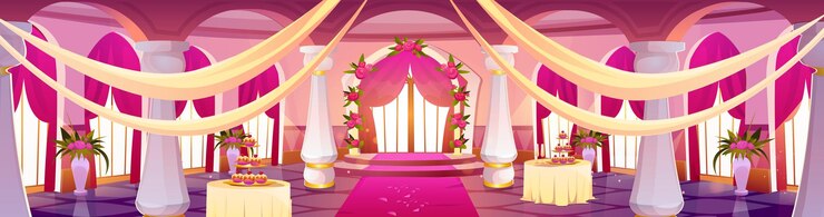 मुफ़्त वेक्टर wedding setup in pink medieval castle ballroom