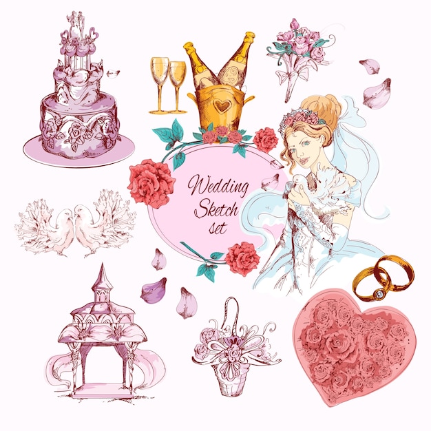 Free Vector wedding sketch colored