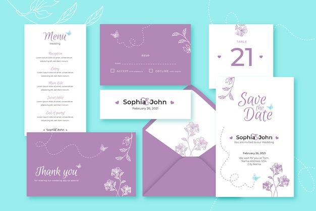 Wedding stationery collection with floral ornaments