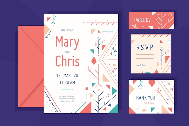 Free vector wedding stationery collection