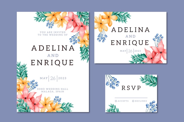 Free vector wedding stationery for newlyweds