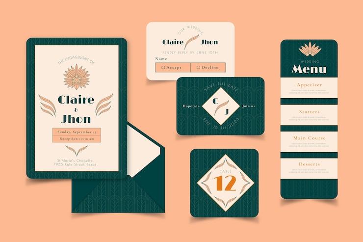 Free Vector wedding stationery pack template design