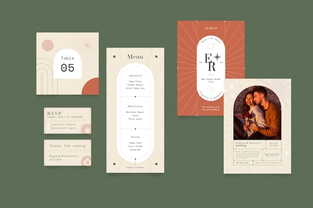 Free vector wedding stationery pack template design