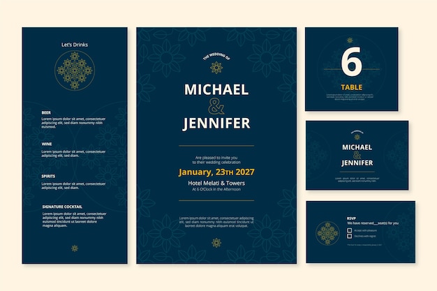 Free vector wedding stationery set template