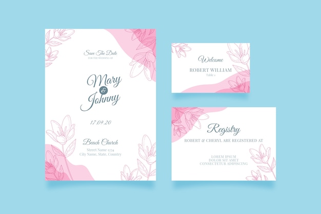 Free vector wedding stationery template collection