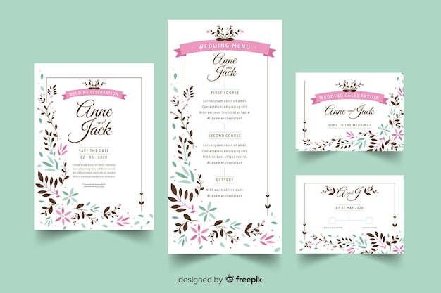 Wedding stationery template flat design