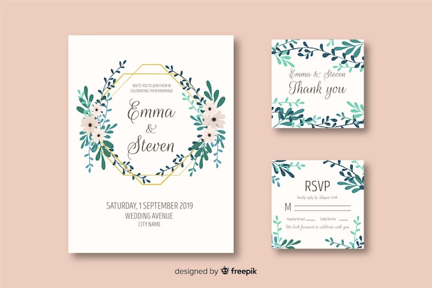 Wedding stationery template on flat design