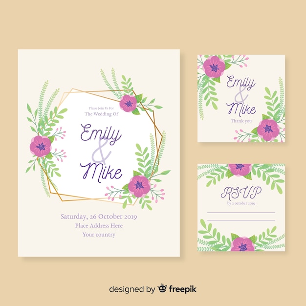 Wedding stationery template on flat design