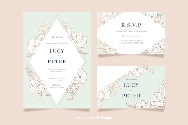 Wedding stationery template in flat design