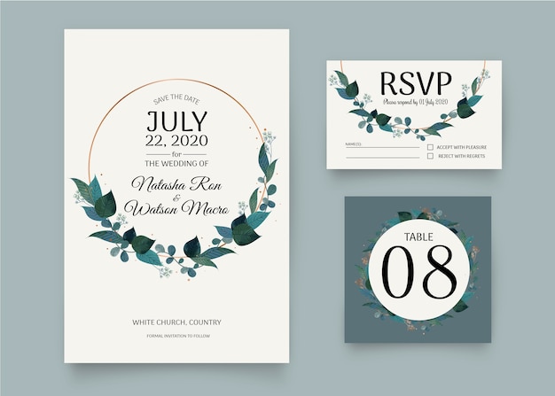 Free vector wedding stationery template pack