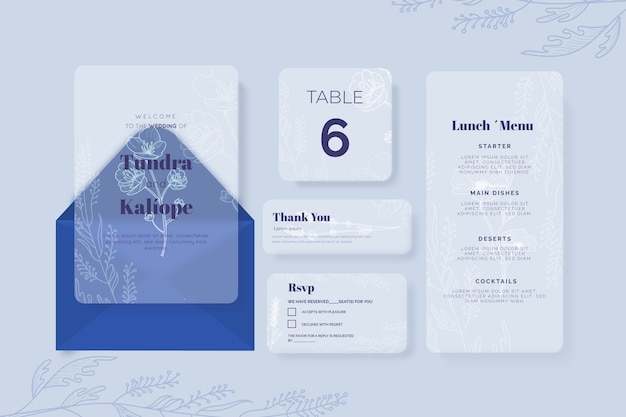 Free vector wedding stationery template in shades of blue