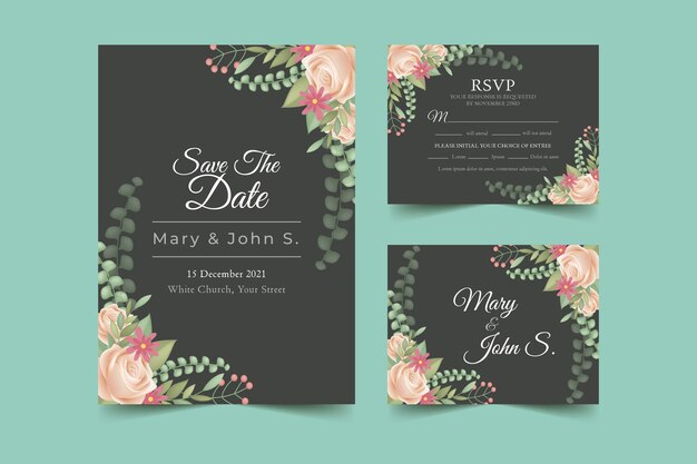 Wedding stationery with floral invitation and cards