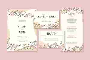Free vector wedding stationery with flowers