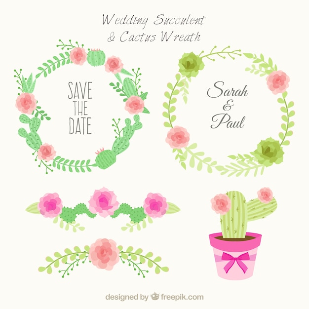 Free vector wedding succulent & cactus wreath